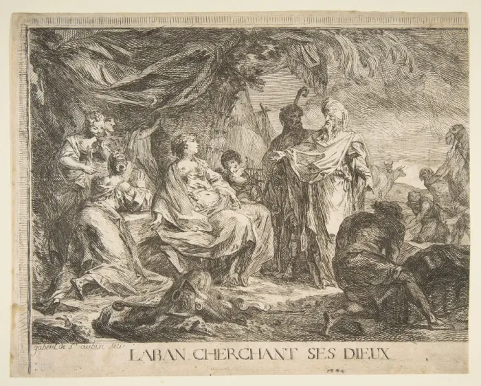 Framed Print : Laban cherchent ses dieux, 1753. Creator: Gabriel de Saint-Aubin Framed Print : Laban cherchent ses dieux, 1753. Creator: Gabriel de Saint-Aubin