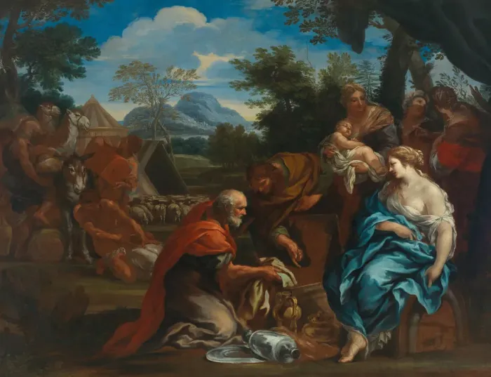 Framed Print : Laban searches for the images of gods, hidden by Rahel, 1670s Framed Print : Laban searches for the images of gods, hidden by Rahel, 1670s
