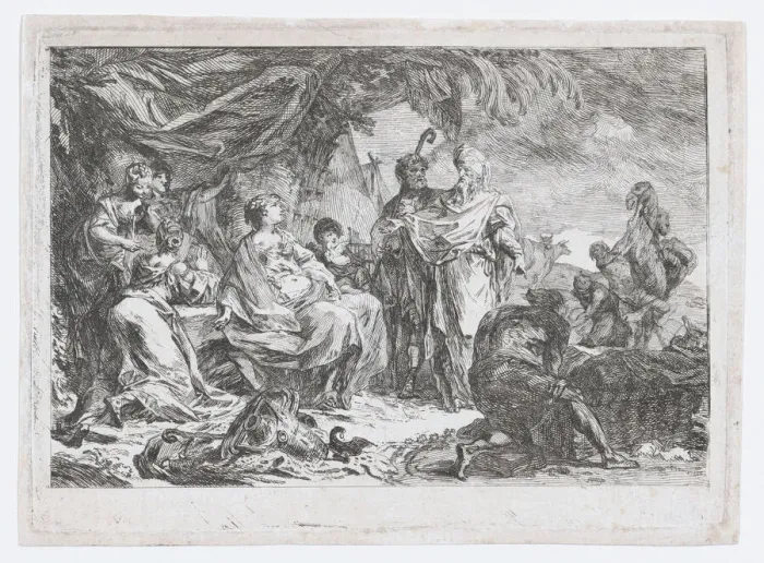 Framed Print : Laban Searching for his Household Gods, ca. 1753. Creator: Gabriel de Saint-Aubin Framed Print : Laban Searching for his Household Gods, ca. 1753. Creator: Gabriel de Saint-Aubin
