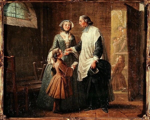 L'Abbé de Catéchisme recevant un enfant amené par sa sœur, c1750. Creator: Pierre Louis Dumesnil