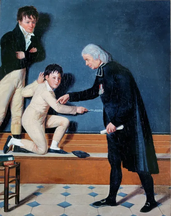 Framed Print : L'abbé Sicard (1742-1822) instruisant les sourds-muets, after 1812. Creator: Unknown Framed Print : L'abbé Sicard (1742-1822) instruisant les sourds-muets, after 1812. Creator: Unknown