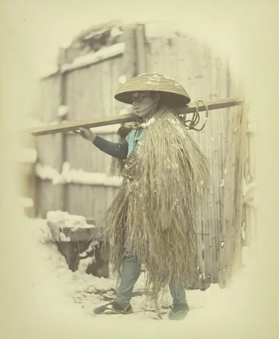 Framed Print : Laborer in Grass Cape, about 1868. Creator: Felice Beato Framed Print : Laborer in Grass Cape, about 1868. Creator: Felice Beato
