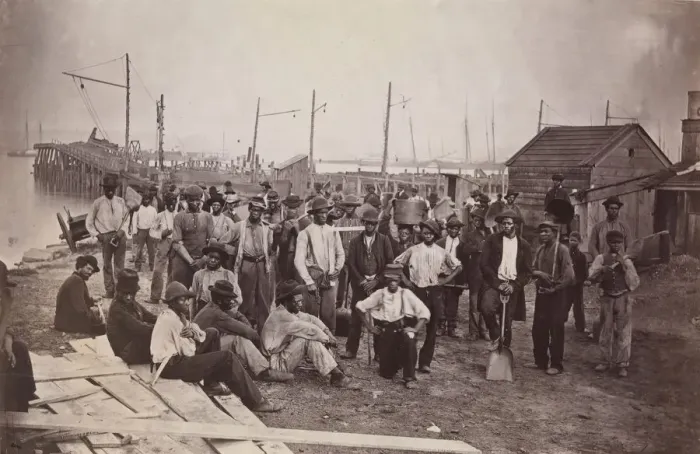 Framed Print : Laborers at Quartermasters Wharf, Alexandria, Virginia, 1863-65 Framed Print : Laborers at Quartermasters Wharf, Alexandria, Virginia, 1863-65
