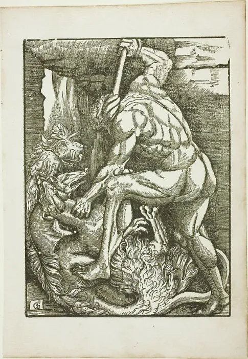 Framed Print : The Labors of Hercules: Bringing Cerberus from the Lower World, c. 1528. Creator: Gabriel Salmon Framed Print : The Labors of Hercules: Bringing Cerberus from the Lower World, c. 1528. Creator: Gabriel Salmon