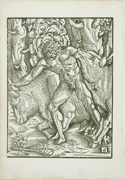 Framed Print : The Labors of Hercules: Capture of the Oxen of the Geryones in Erythia, c. 1528. Creator: Gabriel Salmon Framed Print : The Labors of Hercules: Capture of the Oxen of the Geryones in Erythia, c. 1528. Creator: Gabriel Salmon