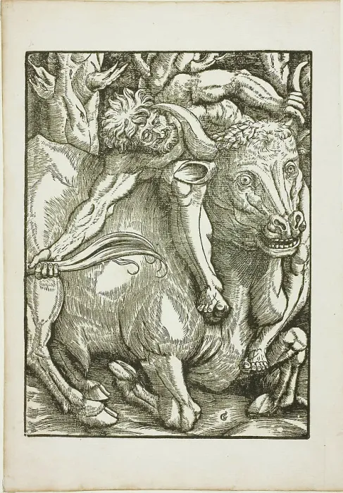 Framed Print : The Labors of Hercules: Hercules Capture of the Cretan Bull, c. 1528. Creator: Gabriel Salmon Framed Print : The Labors of Hercules: Hercules Capture of the Cretan Bull, c. 1528. Creator: Gabriel Salmon