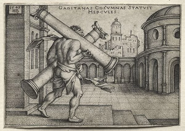 The Labors of Hercules: Hercules Carrying the Columns of Gades, 1545. Creator: Hans Sebald Beham