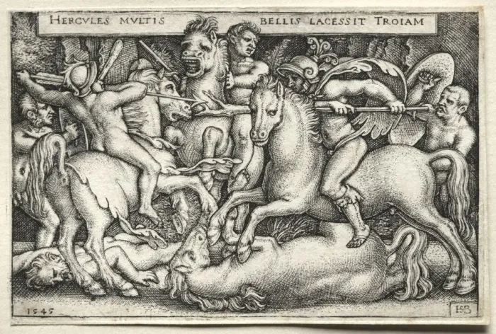 Framed Print : The Labors of Hercules: Hercules Conquering Troy, 1545. Creator: Hans Sebald Beham (German Framed Print : The Labors of Hercules: Hercules Conquering Troy, 1545. Creator: Hans Sebald Beham (German