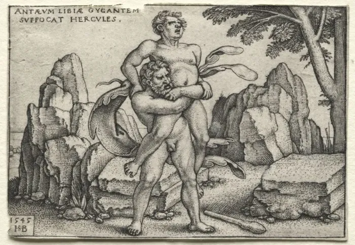 Framed Print : The Labors of Hercules: Hercules Crushing Antaeus, 1545. Creator: Hans Sebald Beham (German Framed Print : The Labors of Hercules: Hercules Crushing Antaeus, 1545. Creator: Hans Sebald Beham (German