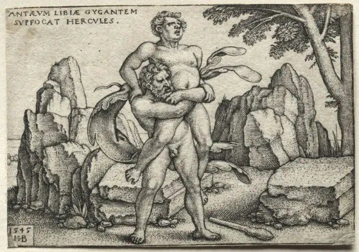Framed Print : The Labors of Hercules: Hercules Crushing Antaeus, 1545. Creator: Hans Sebald Beham (German Framed Print : The Labors of Hercules: Hercules Crushing Antaeus, 1545. Creator: Hans Sebald Beham (German