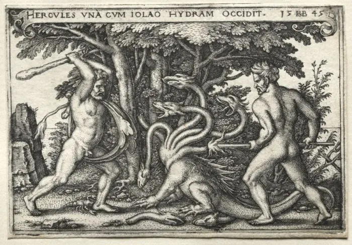 Framed Print : The Labors of Hercules: Hercules Killing the Lernean Hydra, 1545. Creator: Hans Sebald Beham