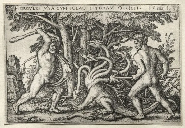 Framed Print : The Labors of Hercules: Hercules Killing the Lernean Hydra, 1545. Creator: Hans Sebald Beham Framed Print : The Labors of Hercules: Hercules Killing the Lernean Hydra, 1545. Creator: Hans Sebald Beham
