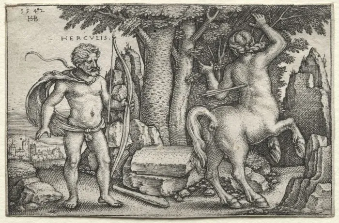 Framed Print : The Labors of Hercules: Hercules and Nessus, 1542. Creator: Hans Sebald Beham (German, 1500-1550) Framed Print : The Labors of Hercules: Hercules and Nessus, 1542. Creator: Hans Sebald Beham (German, 1500-1550)
