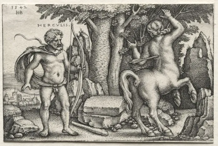 Framed Print : The Labors of Hercules: Hercules and Nessus, 1542. Creator: Hans Sebald Beham (German, 1500-1550) Framed Print : The Labors of Hercules: Hercules and Nessus, 1542. Creator: Hans Sebald Beham (German, 1500-1550)