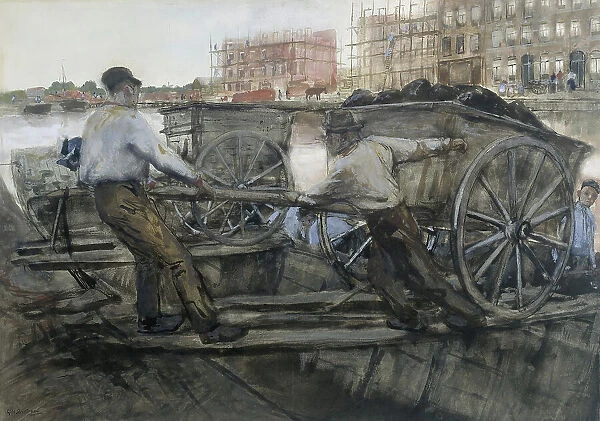 Labourers pulling a heavy cart on Jacob van Lennepkade, Amsterdam, 1900. Creator: George Hendrik Breitner