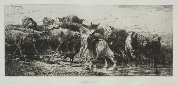 Framed Print : LAbreuvoir, 1866. Creator: Charles-Emile Jacque (French, 1813-1894) Framed Print : LAbreuvoir, 1866. Creator: Charles-Emile Jacque (French, 1813-1894)