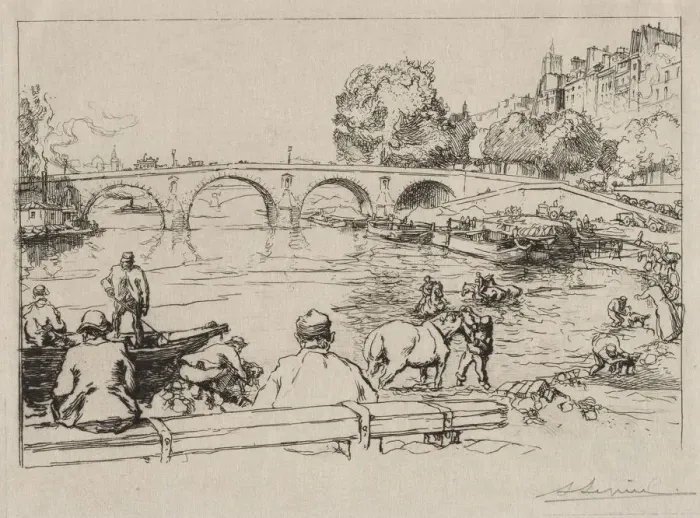 Framed Print : LAbreuvoir at Pont Marie, 1912. Creator: Auguste Louis Lepere (French, 1849-1918) Framed Print : LAbreuvoir at Pont Marie, 1912. Creator: Auguste Louis Lepere (French, 1849-1918)