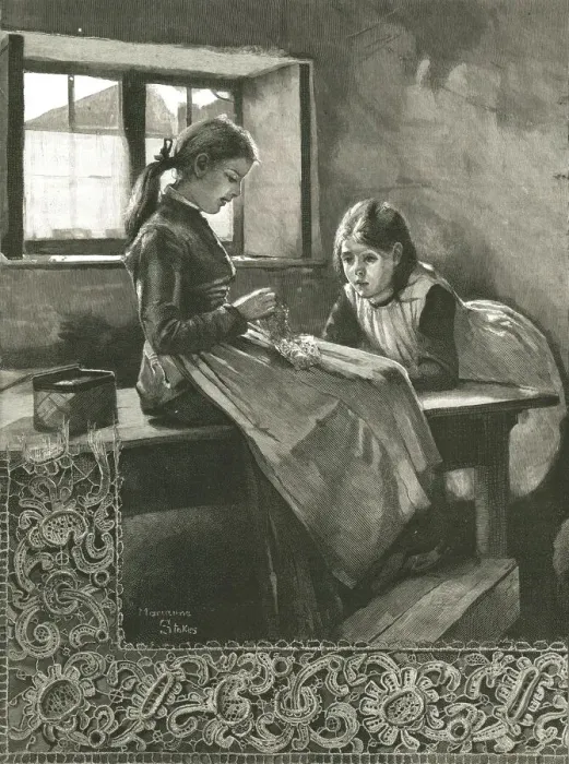 Framed Print : Lace Making in an Irish Cottage, 1886. Creator: Marianne Stokes Framed Print : Lace Making in an Irish Cottage, 1886. Creator: Marianne Stokes