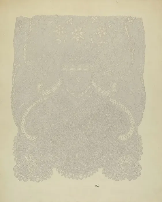 Framed Print : Lace Wedding Veil (Section of), c. 1938. Creator: Joseph L. Boyd Framed Print : Lace Wedding Veil (Section of), c. 1938. Creator: Joseph L. Boyd