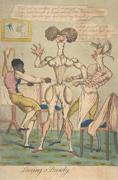 Laceing [sic] a Dandy, January 26, 1819. January 26, 1819. Creator: Anon