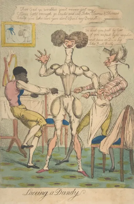 Framed Print : Laceing [sic] a Dandy, January 26, 1819. January 26, 1819. Creator: Anon
