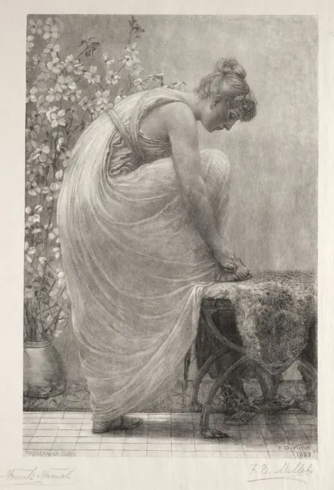 Framed Print : Lacing the Sandal, 1886. Creator: Frank French (American, 1850-1933) Framed Print : Lacing the Sandal, 1886. Creator: Frank French (American, 1850-1933)