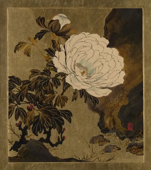 Framed Print : Lacquer Paintings of Various Subjects: Peonies, 1882. Creator: Shibata Zeshin Framed Print : Lacquer Paintings of Various Subjects: Peonies, 1882. Creator: Shibata Zeshin
