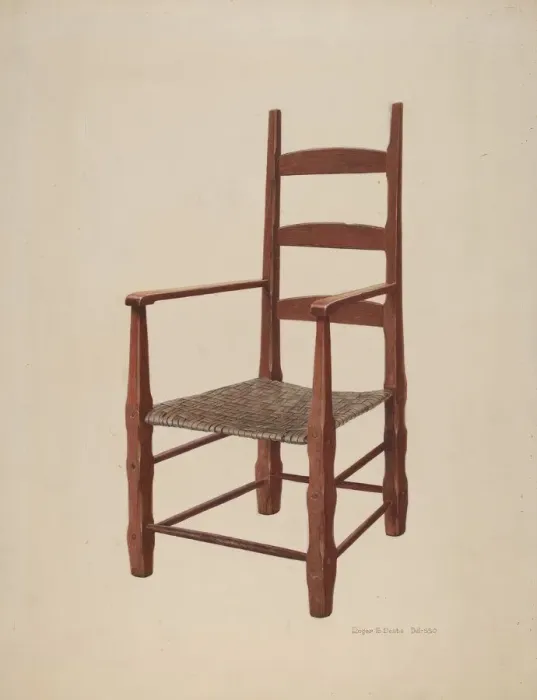 Framed Print : Ladder Back Chair, c. 1939. Creator: Roger Deats Framed Print : Ladder Back Chair, c. 1939. Creator: Roger Deats