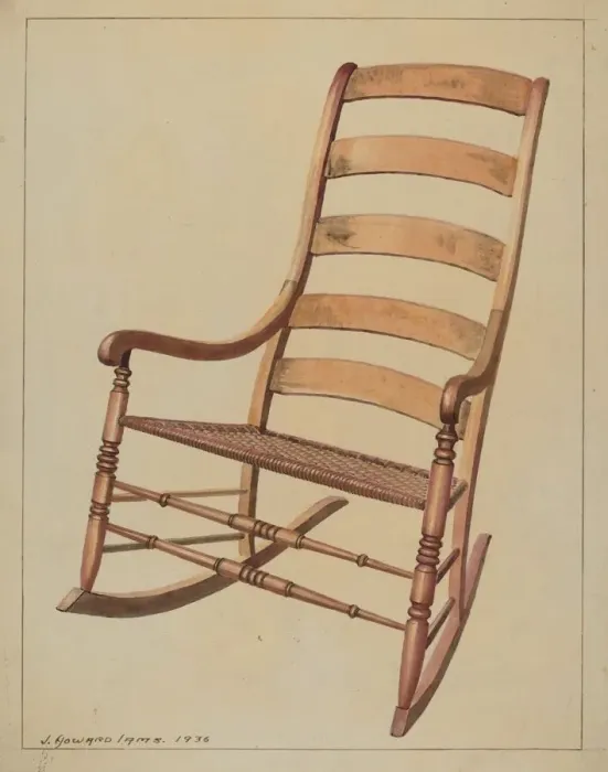 Framed Print : Ladder Back Rocking Chair, 1936. Creator: J. Howard Iams Framed Print : Ladder Back Rocking Chair, 1936. Creator: J. Howard Iams