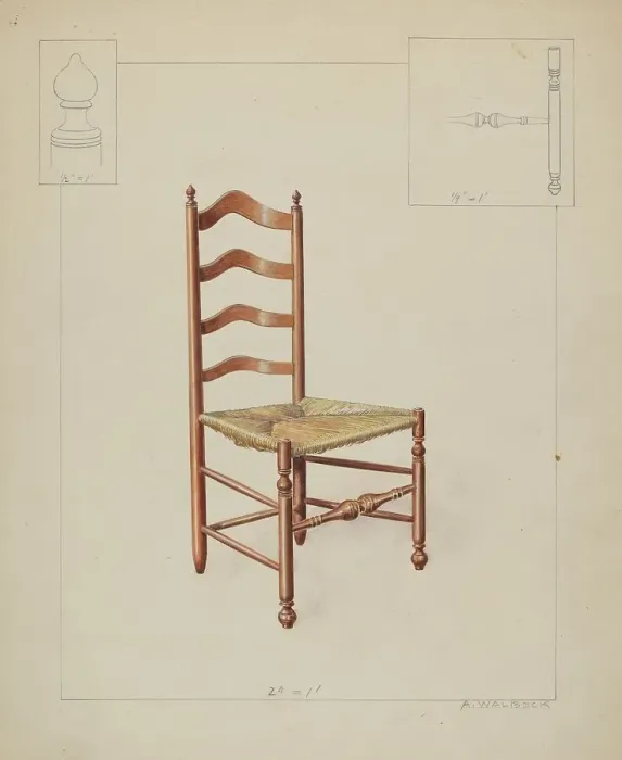 Framed Print : Ladderback Chair, c. 1937. Creator: Alfred Walbeck Framed Print : Ladderback Chair, c. 1937. Creator: Alfred Walbeck