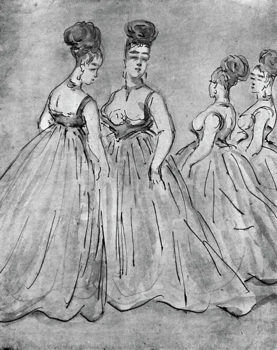 Framed Print : Four Ladies, 19th century, (1930). Artist: Constantin Guys Framed Print : Four Ladies, 19th century, (1930). Artist: Constantin Guys