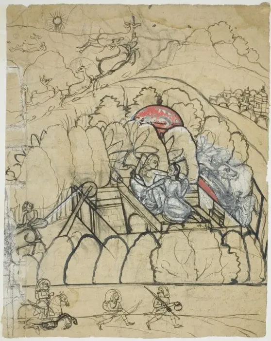 Framed Print : Two Ladies Converse at a Step-Well (Baoli) in a Walled Garden, 18th century Framed Print : Two Ladies Converse at a Step-Well (Baoli) in a Walled Garden, 18th century