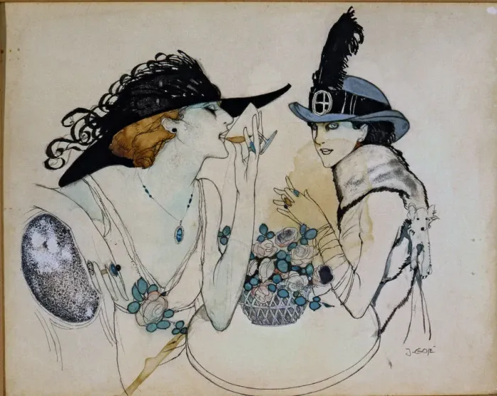 Framed Print : Ladies drinking champagne, drawing by Javier Gose in the Pladellorens Collection Framed Print : Ladies drinking champagne, drawing by Javier Gose in the Pladellorens Collection