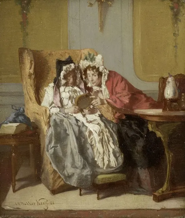 Framed Print : Two Ladies Examining a Little Painting, 1866. Creator: Alexander Hugo Bakker Korff Framed Print : Two Ladies Examining a Little Painting, 1866. Creator: Alexander Hugo Bakker Korff