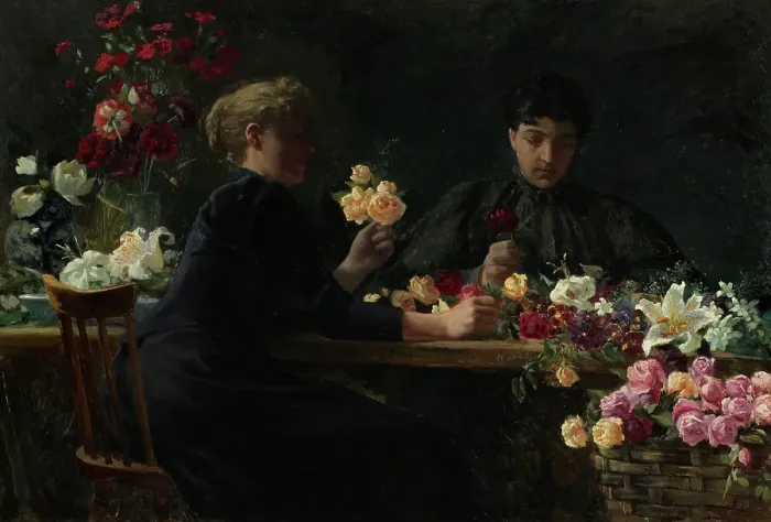 Framed Print : Ladies at a Flower-table, 1894. Creator: Wilhelm Peters Framed Print : Ladies at a Flower-table, 1894. Creator: Wilhelm Peters