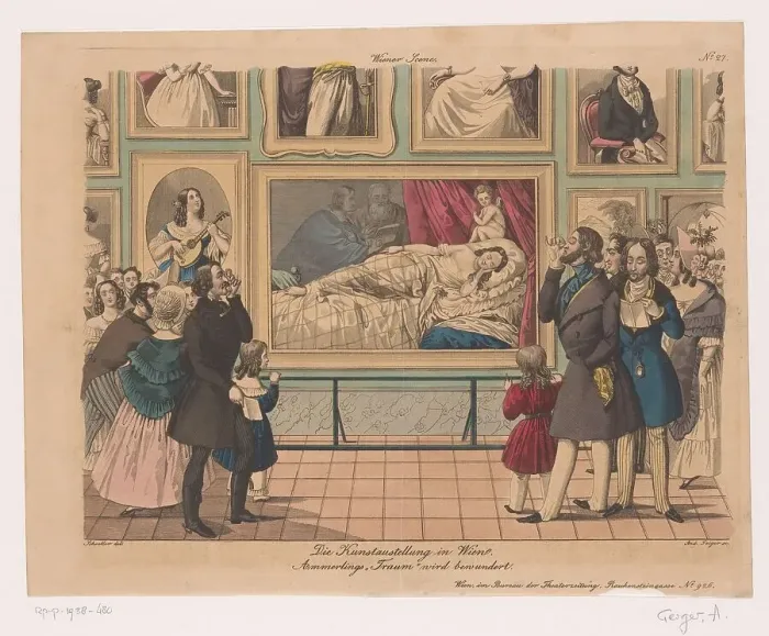 Framed Print : Ladies and gentlemen admire paintings at an exhibition in Vienna, 1829-1848. Creator: Andreas Geiger Framed Print : Ladies and gentlemen admire paintings at an exhibition in Vienna, 1829-1848. Creator: Andreas Geiger