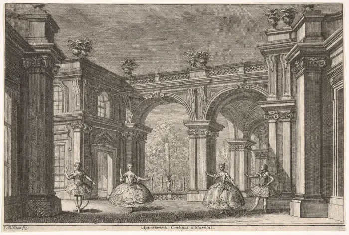 Framed Print : Two ladies and two gentlemen dancing within an ornate architectural setting Framed Print : Two ladies and two gentlemen dancing within an ornate architectural setting