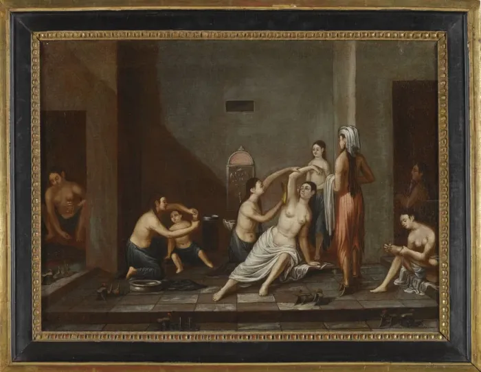 Framed Print : Ladies in the Hammam, 1741. Artist: Anonymous Framed Print : Ladies in the Hammam, 1741. Artist: Anonymous