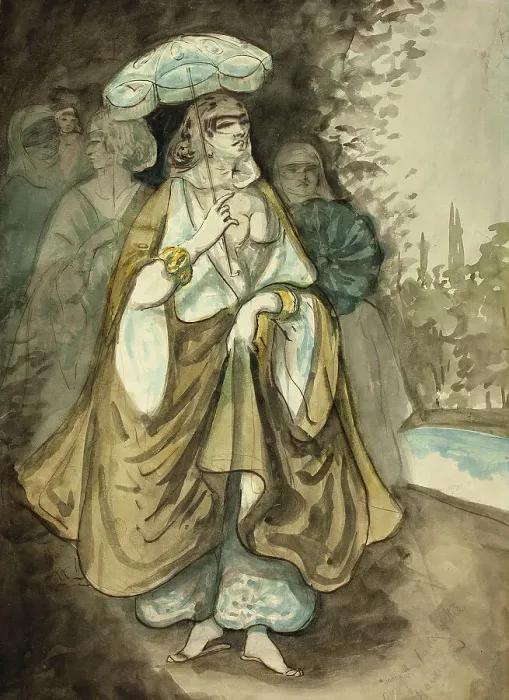 Framed Print : One of the Ladies of the Harem (recto); Fragment of a Landscape (verso), 1854 / 56. Creator: Constantin Guys Framed Print : One of the Ladies of the Harem (recto); Fragment of a Landscape (verso), 1854 / 56. Creator: Constantin Guys