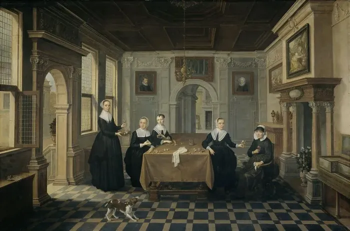 Framed Print : Five Ladies in an Interior, c.1630-c.1652. Creator: Dirck van Delen Framed Print : Five Ladies in an Interior, c.1630-c.1652. Creator: Dirck van Delen