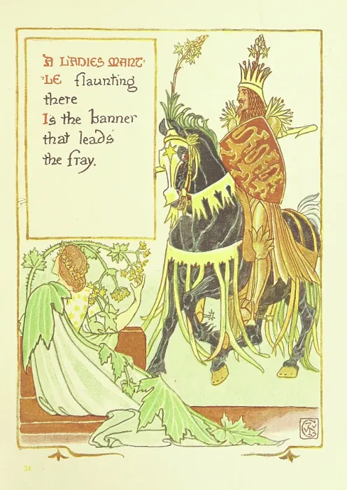 Framed Print : A Ladies Mantle flaunting there Is the banner that leads the fray, 1899. Creator: Walter Crane Framed Print : A Ladies Mantle flaunting there Is the banner that leads the fray, 1899. Creator: Walter Crane