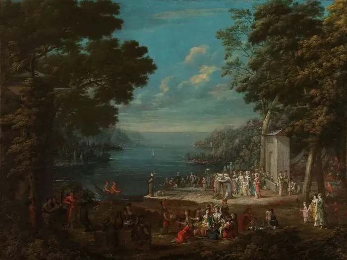 Framed Print : Ladies Outing at Hünkâr Iskelesi along the Bosporus, c.1720-c.1737. Creator: Jean Baptiste Vanmour Framed Print : Ladies Outing at Hünkâr Iskelesi along the Bosporus, c.1720-c.1737. Creator: Jean Baptiste Vanmour