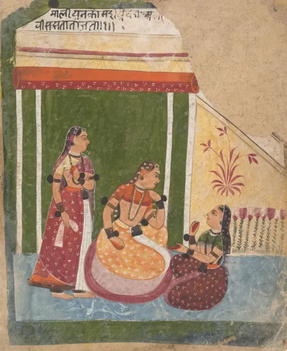 Framed Print : Ladies in a Pavilion... from a Dispersed Ragamala Series (Garland of Musical Modes), ca