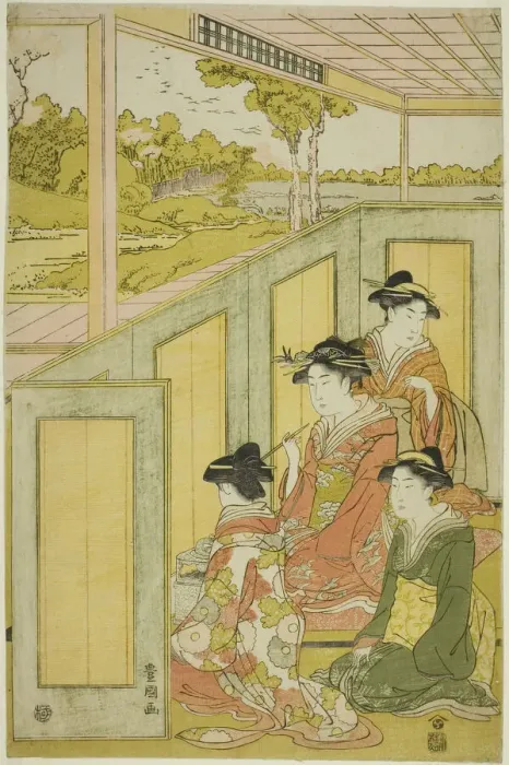 Framed Print : Ladies behind screen in a daimyos mansion, n. d. Creator: Utagawa Toyokuni I Framed Print : Ladies behind screen in a daimyos mansion, n. d. Creator: Utagawa Toyokuni I