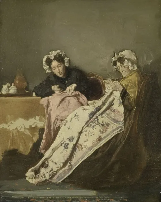 Framed Print : Two Ladies at their Sewing, c.1860-c.1882. Creator: Alexander Hugo Bakker Korff Framed Print : Two Ladies at their Sewing, c.1860-c.1882. Creator: Alexander Hugo Bakker Korff