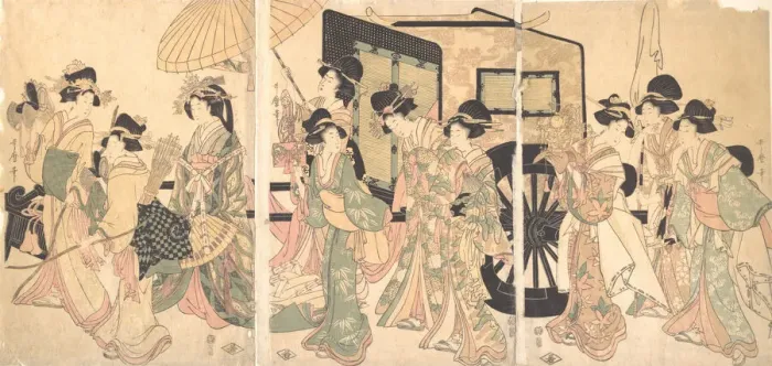 Framed Print : Ladies Surrounding a Cart. Creator: Utamaro II Framed Print : Ladies Surrounding a Cart. Creator: Utamaro II