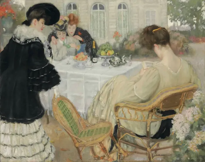 Framed Print : Ladies taking tea, 1902. Creator: Caro-Delvaille, Henry (1876-1928) Framed Print : Ladies taking tea, 1902. Creator: Caro-Delvaille, Henry (1876-1928)