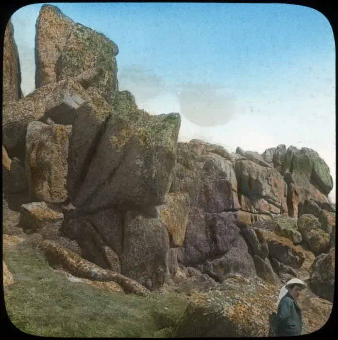 Framed Print : Ladies Wishing Chair, Logan Rock, near Treen, Cornwall, late 19th or early 20th century. Artist: Church Army Lantern Department Framed Print : Ladies Wishing Chair, Logan Rock, near Treen, Cornwall, late 19th or early 20th century. Artist: Church Army Lantern Department
