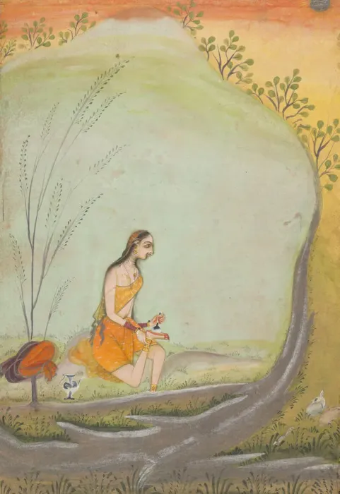 Framed Print : A Lady Applying Henna to Her Foot, ca. 1720-30. Creator: Ustad Mohamed Framed Print : A Lady Applying Henna to Her Foot, ca. 1720-30. Creator: Ustad Mohamed