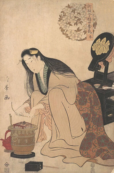 Lady Arranging Binsashi (Support for the Hair over the Temples) to put in Her Hair, ca